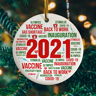 Alternative view of 2021 in Review Back to Work Vaccine Covid-19 Inauguration Decorative Christmas Ornament - Holiday Flat Circle Ornament