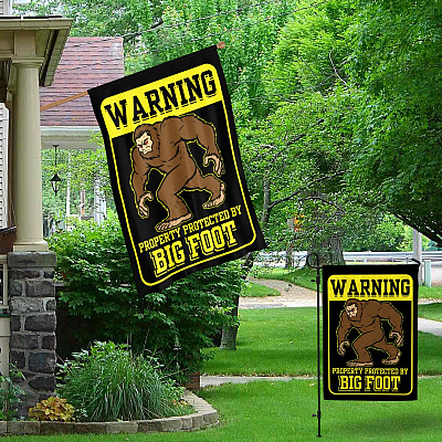 Alternative view of Warning Property Protected by Big-Foot Sasquatch Outdoor Indoor Garden Flag - House Flag - Wall Flag