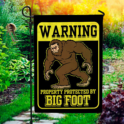 Warning Property Protected by Big-Foot Sasquatch Outdoor Indoor Garden Flag - House Flag - Wall Flag