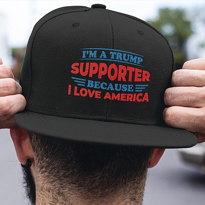 Alternative view of I'm a Trump Supporter Because I Love America Twill Cap - High-Profile Snapback Hat