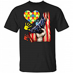 Autism Awareness American Heart, Black, Unisex T-Shirt
