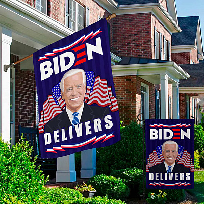 Alternative view of Biden Delivers Garden Flag - Pro Biden Infrastructure Week House Flag - Wall Flag
