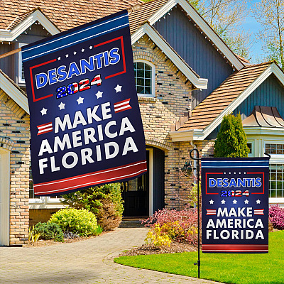 Alternative view of DeSantis 2024 Make America Florida - Florida Governor Election Outdoor Indoor Decorative Garden Flag - House Flag