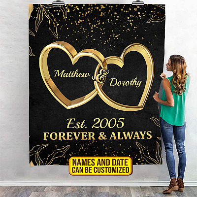Alternative view of Personalized Couple Name and Date Forever and Always Wedding Ring Fleece Blanket - Woven Blanket - Mink Sherpa Blanket