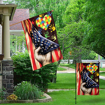 Alternative view of Autism Awareness American Decorative Garden Flag - Indoor Outdoor Flag - House Flag