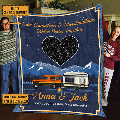 Alternative view of Personalized Names and Place Camping Buddies Partners Meme Saying Blanket - Our Happy Place Happy Campers Camping Custom Blanket