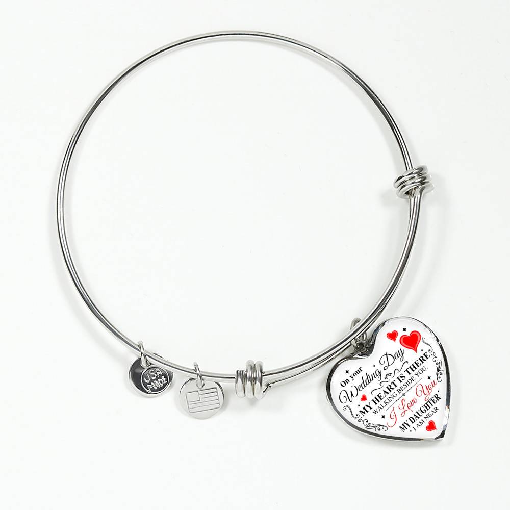 On Your Wedding Day My Heart Is There Walking Beside You My Daughter I'm Near Heart Pendant Necklace - Wedding Memorial Necklace