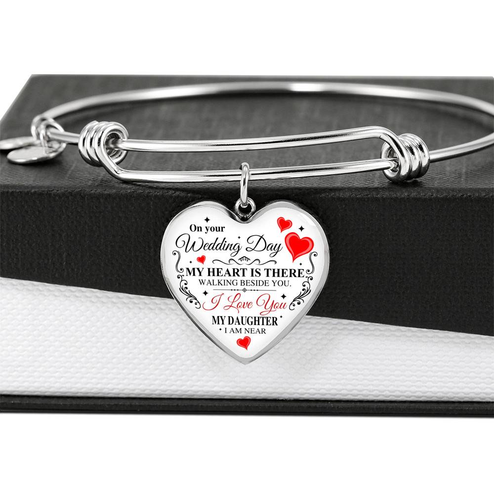 On Your Wedding Day My Heart Is There Walking Beside You My Daughter I'm Near Heart Pendant Necklace - Wedding Memorial Necklace