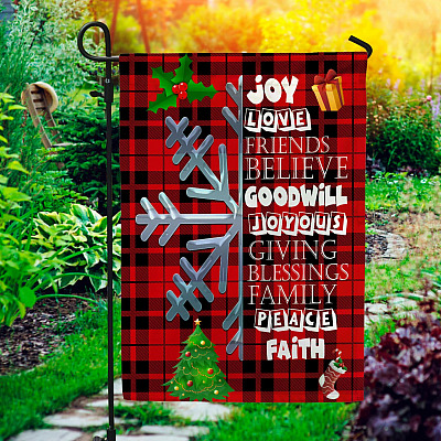 Joy Love Friend Believe Joyous Garden Flag - Christmas Decor House Flag - Outdoor Christmas Flag