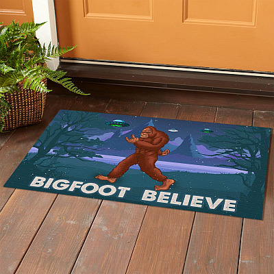 Alternative view of Bigfoot Believe UFO Outdoor Indoor Doormat - Funny Sasquatch Yeti Door Mat Entry Rug