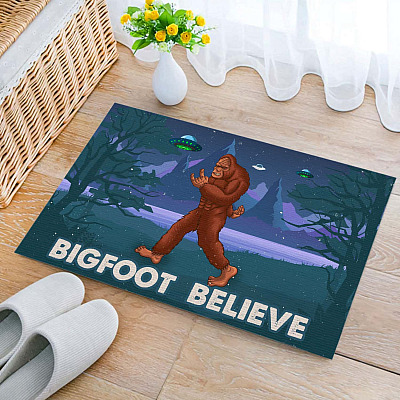 Bigfoot Believe UFO Outdoor Indoor Doormat - Funny Sasquatch Yeti Door Mat Entry Rug
