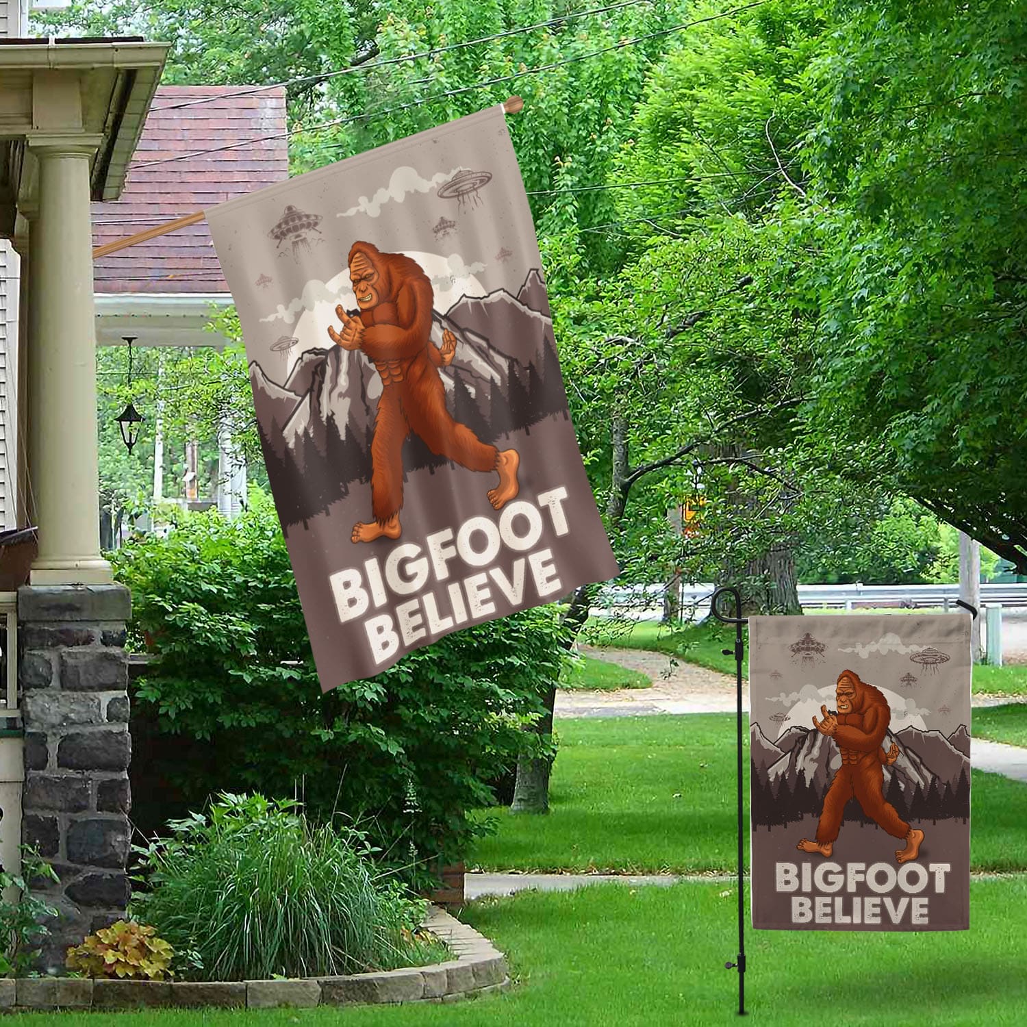 12BN. Bigfoot Believe 30X40 Garden & House Mockup 1