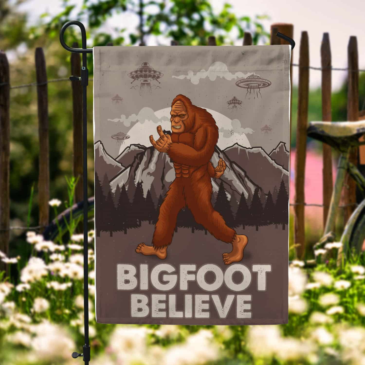 12BN. Bigfoot Believe 30X40 Garden Flag Mockup 6
