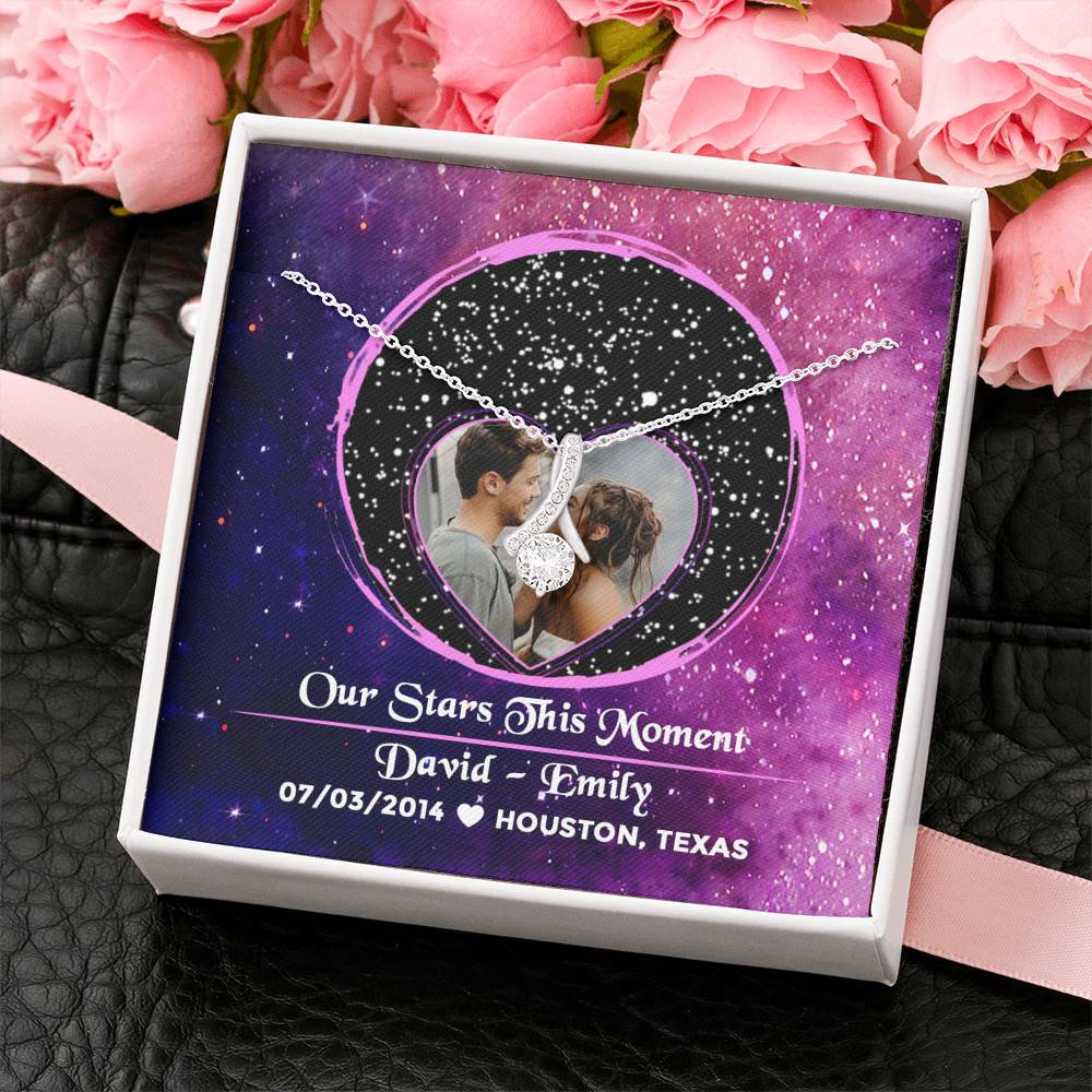 The Night Sky Couple Story Of Us Personalized Photo Star Map Message Card Alluring Necklace – Custom Couple Names Anniversary Star Map Necklace