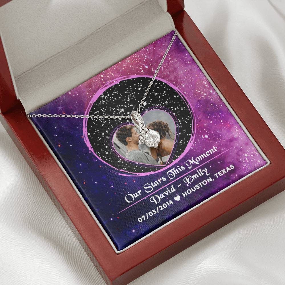 The Night Sky Couple Story Of Us Personalized Photo Star Map Message Card Alluring Necklace – Custom Couple Names Anniversary Star Map Necklace