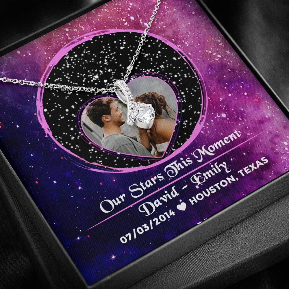 The Night Sky Couple Story Of Us Personalized Photo Star Map Message Card Alluring Necklace – Custom Couple Names Anniversary Star Map Necklace