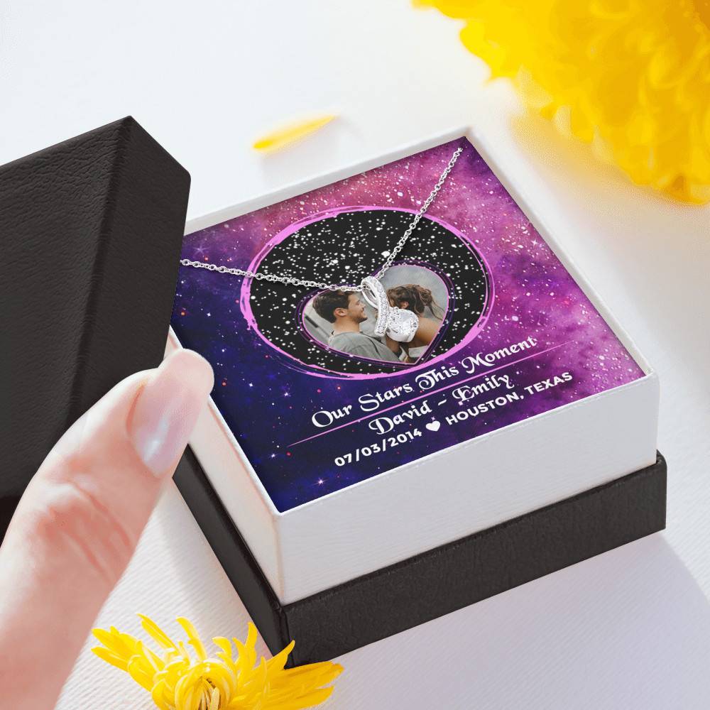 The Night Sky Couple Story Of Us Personalized Photo Star Map Message Card Alluring Necklace – Custom Couple Names Anniversary Star Map Necklace