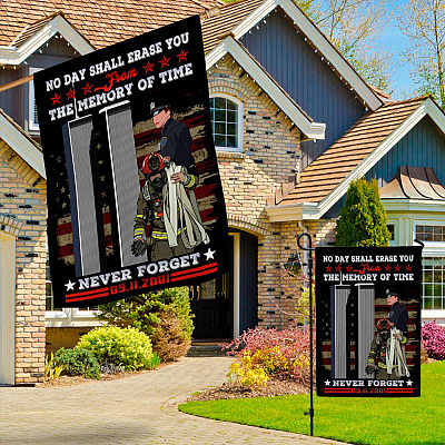 Alternative view of No Day Shall Erase You from The Memory of Time Never Forget 911 Outdoor Indoor Decorative Garden Flag - House Flag