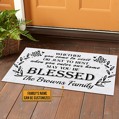 Alternative view of Personalized Family Name Whether You Come to Visit or Just to Rest May You Be Blessed Doormat - Christian Family Doormat
