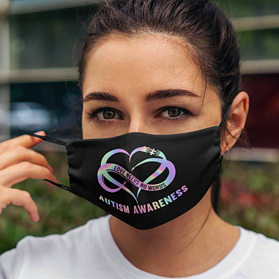 Autism Awareness Love Need No Words Heart Infinity Puzzle Washable Reusable Custom Printed Cloth Face Mask Cover