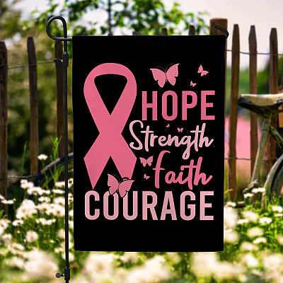 Pink Ribbon Hope Strength Faith Courage Breast Cancer Flag - Pink Butterfly Breast Cancer Outdoor Flag