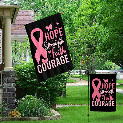 Alternative view of Pink Ribbon Hope Strength Faith Courage Breast Cancer Flag - Pink Butterfly Breast Cancer Outdoor Flag