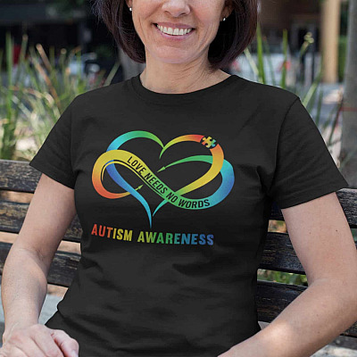 Alternative view of Autism Awareness Love Need No Words T-Shirt - Autism Puzzle Piece Shirt