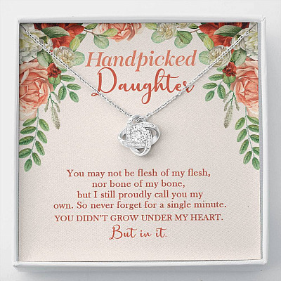 Handpicked Daughter Love Knot Necklace - Jewelry Gifts For Adopted Child From Mom Dad Adoption Keepsake - Love Knot Necklace