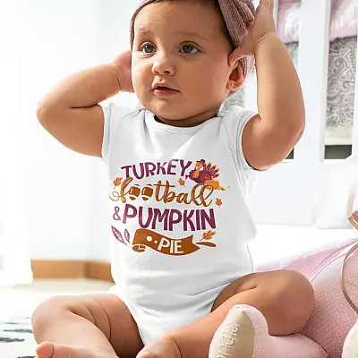 Alternative view of Turkey Football Pumpkin Pie Baby Onesie - Toddler Baby Infant Bodysuit - Turkey Shirt