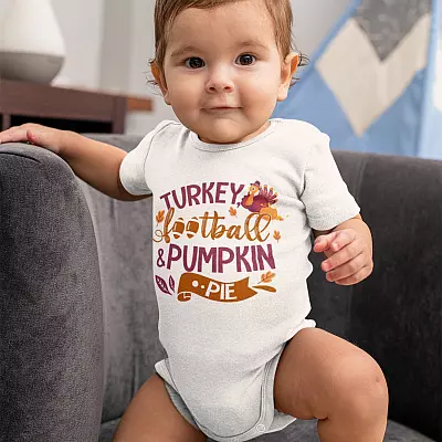 Turkey Football Pumpkin Pie Baby Onesie - Toddler Baby Infant Bodysuit - Turkey Shirt
