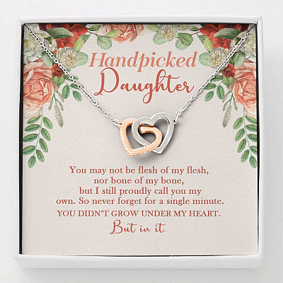 Handpicked Daughter Interlocking Hearts Pendant Necklace - Jewelry Gifts For Adopted Child From Mom Dad - Interlocking Hearts Necklace