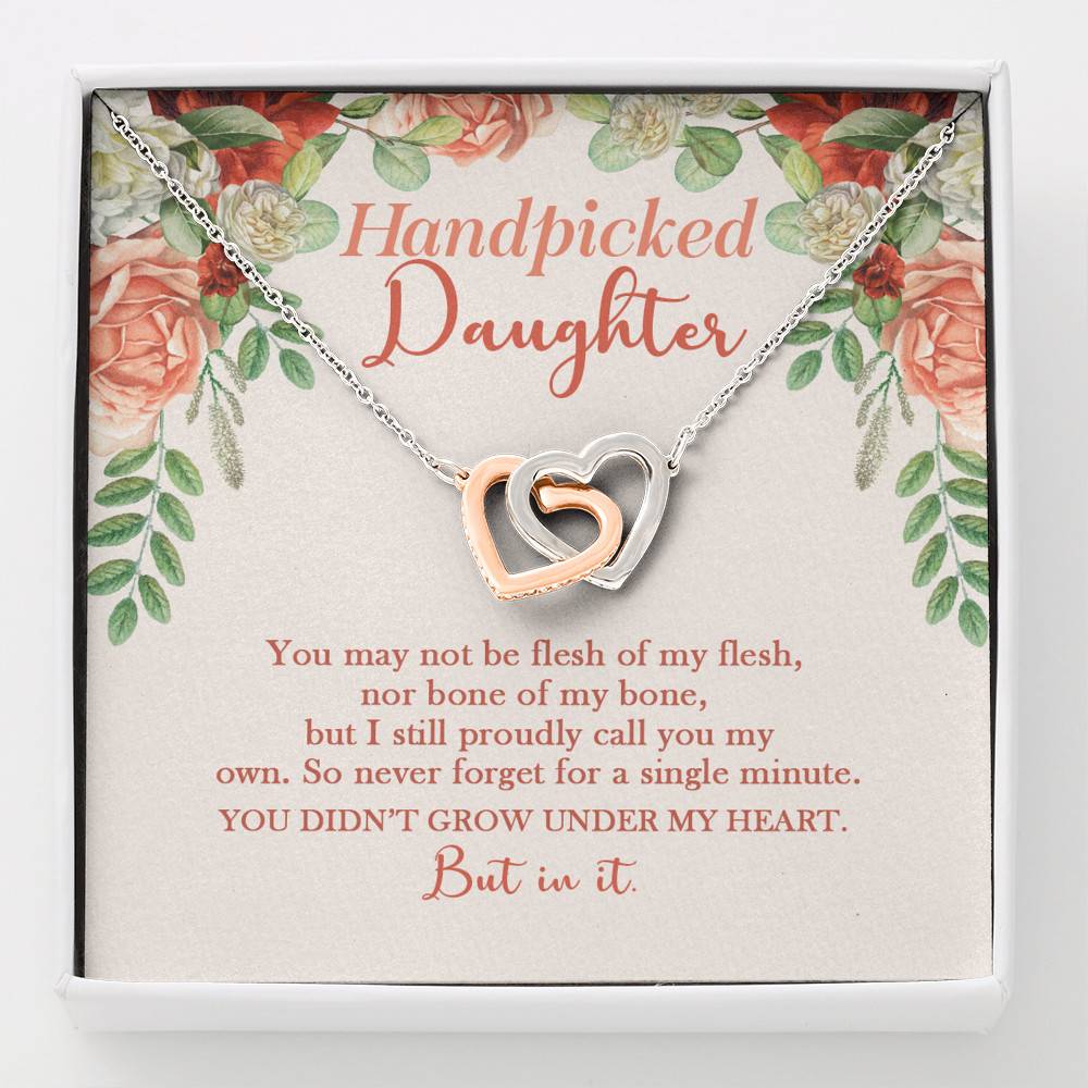 Handpicked Daughter Interlocking Hearts Pendant Necklace - Jewelry Gifts For Adopted Child From Mom Dad - Interlocking Hearts Necklace