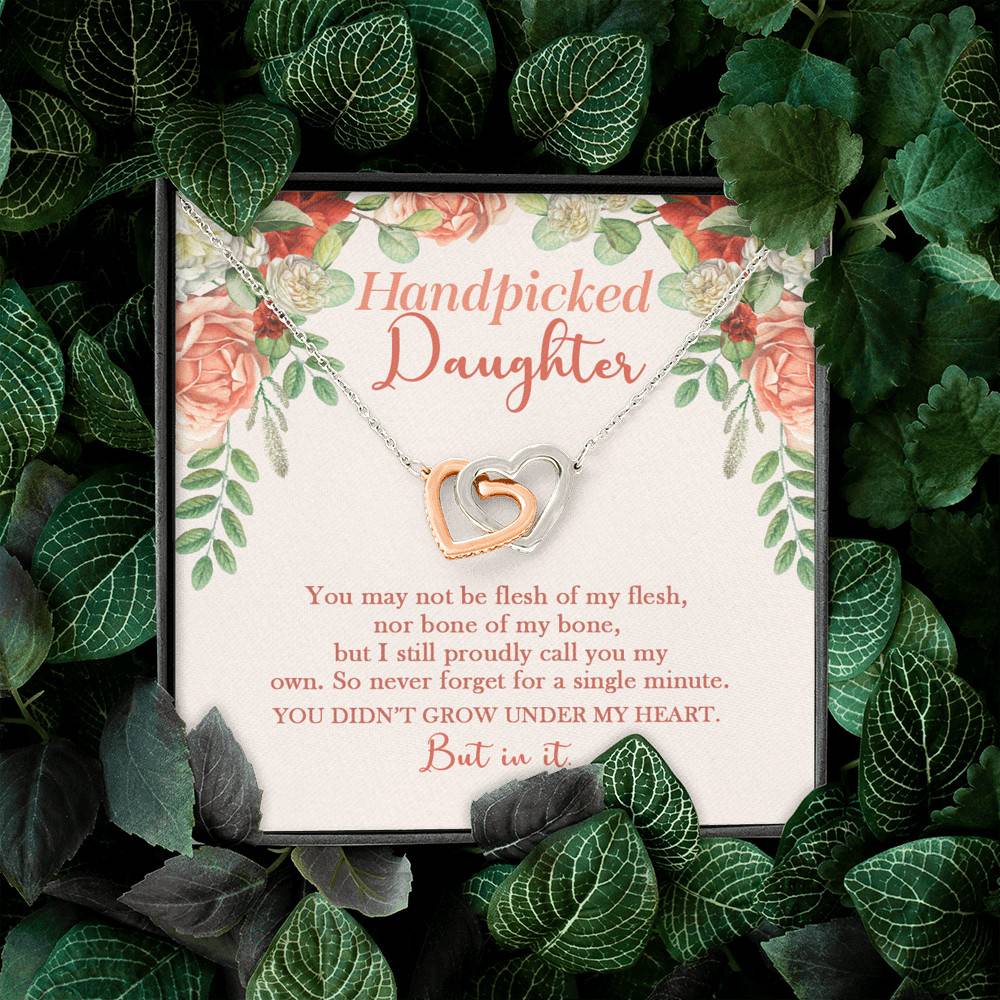 Handpicked Daughter Interlocking Hearts Pendant Necklace - Jewelry Gifts For Adopted Child From Mom Dad