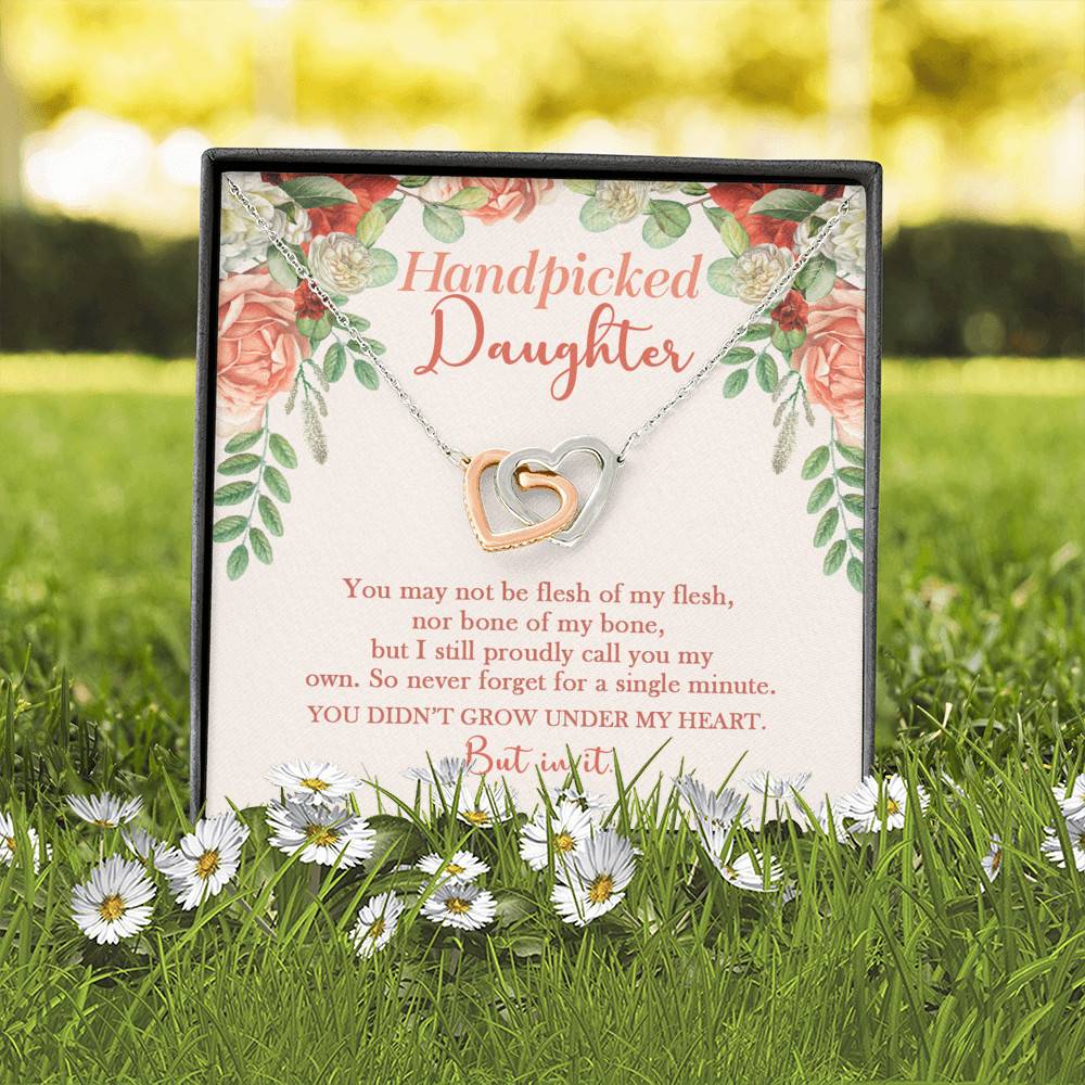 Handpicked Daughter Interlocking Hearts Pendant Necklace - Jewelry Gifts For Adopted Child From Mom Dad