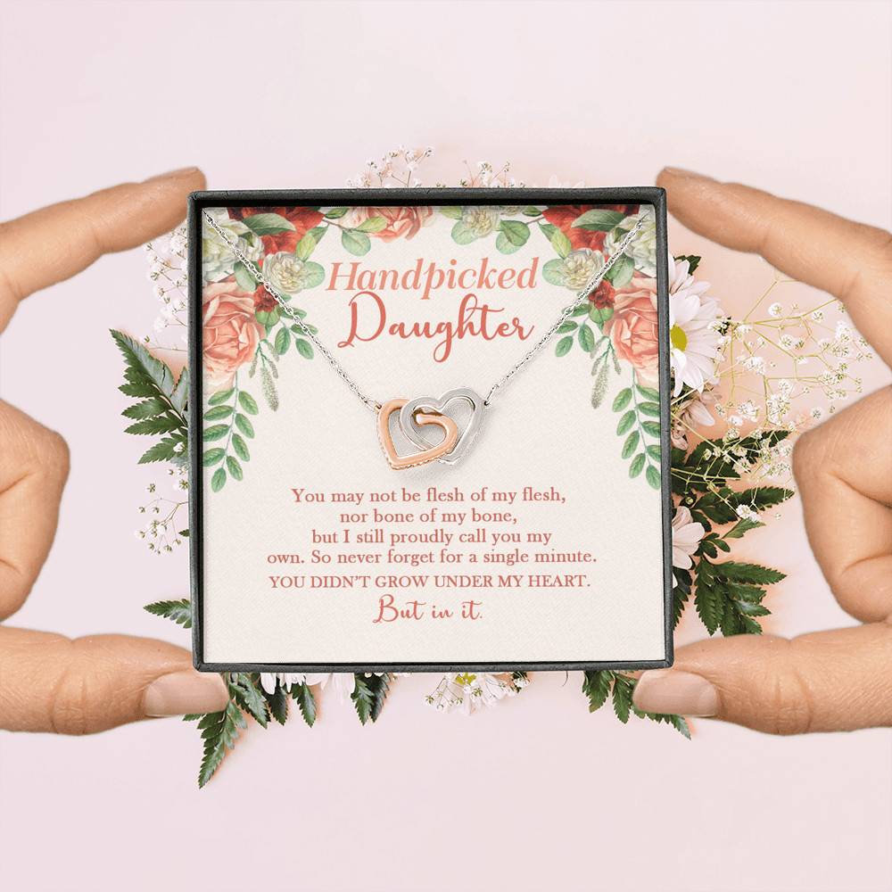 Handpicked Daughter Interlocking Hearts Pendant Necklace - Jewelry Gifts For Adopted Child From Mom Dad