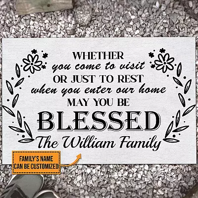 Personalized Family Name Whether You Come to Visit or Just to Rest May You Be Blessed Doormat - Christian Family Doormat