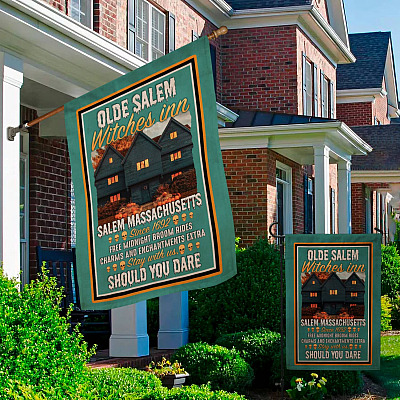 Alternative view of Witch Olde Salem Witches Inn Salem Massachusetts Since 1692 Garden Flag - Halloween House Flag