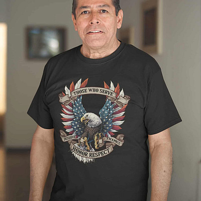 Alternative view of Those Who Serve Deserve Honor Respect Thanks T-Shirt - V-Neck Tee - Veterans Day Shirt