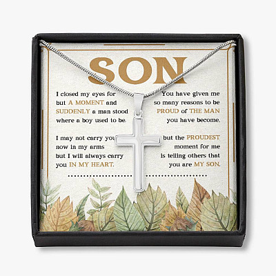 I Close My Eyes For But A Moment You Are My Son Artisan Crafted Cross Necklace For Son - Artisan Crafted Cross Necklace