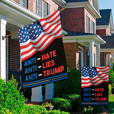 Alternative view of Anti Hate Anti Lies Anti Trump Flag - Trump Is Not My President - Arrest Trump Now Flag