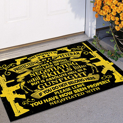 Alternative view of This Property Is Protected By A Veteran Who Has A Serious Lack Of Negotiating Skill Indoor Outdoor Doormat