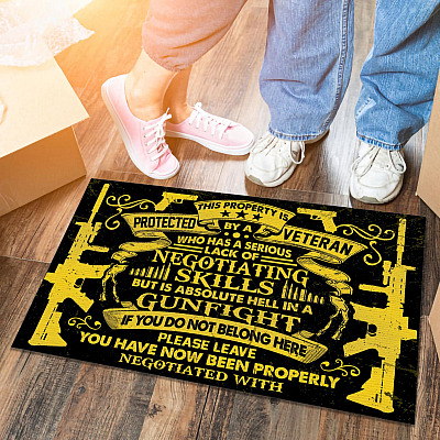 This Property Is Protected By A Veteran Who Has A Serious Lack Of Negotiating Skill Indoor Outdoor Doormat
