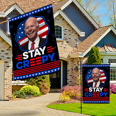 Alternative view of Funny Joe Biden Stay Creepy American President Flag - Biden Is Not My President Garden Flag - House Flag