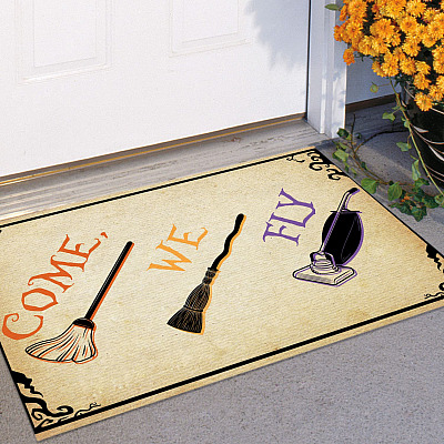Alternative view of Hocus Pocus Come We Fly Indoor Doormat - Halloween Witch Broom Outdoor Door Mat