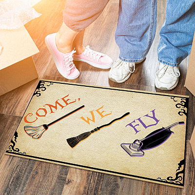 Hocus Pocus Come We Fly Indoor Doormat - Halloween Witch Broom Outdoor Door Mat