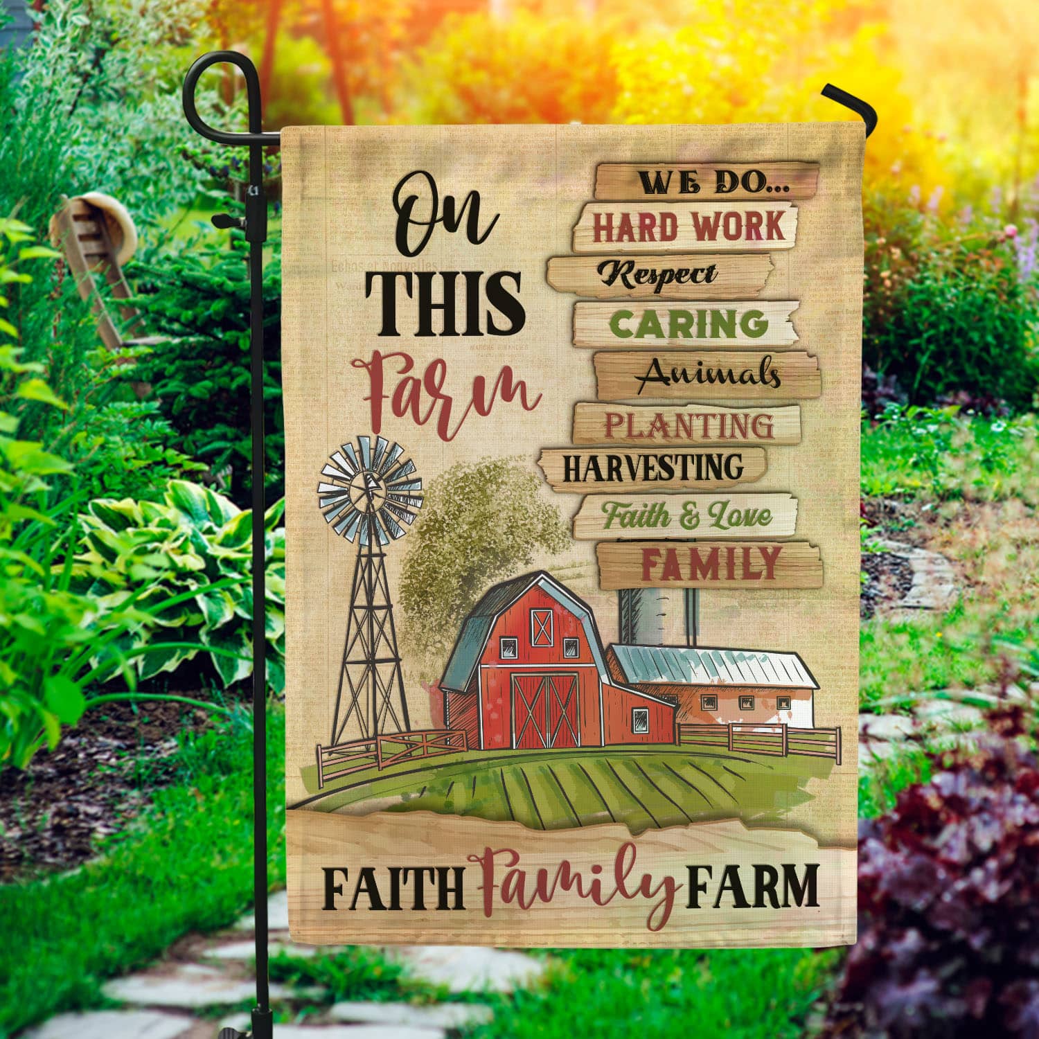 2MH. On This Farm Flag 30x40 Garden Flag Mockup 1