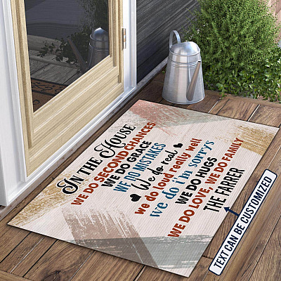Alternative view of Personalized Family Name In The House We Do Second Chances We Do Grace We Do Mistakes Doormat - Outdoor Indoor Doormat