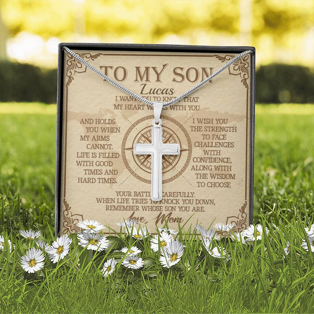 Personalized to My Son from Mom I Want You to Know That My Heart Walks with You Cross Pendant Necklace