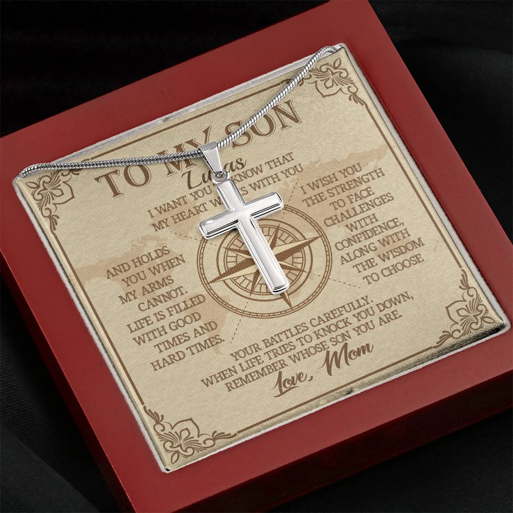 Personalized to My Son from Mom I Want You to Know That My Heart Walks with You Cross Pendant Necklace