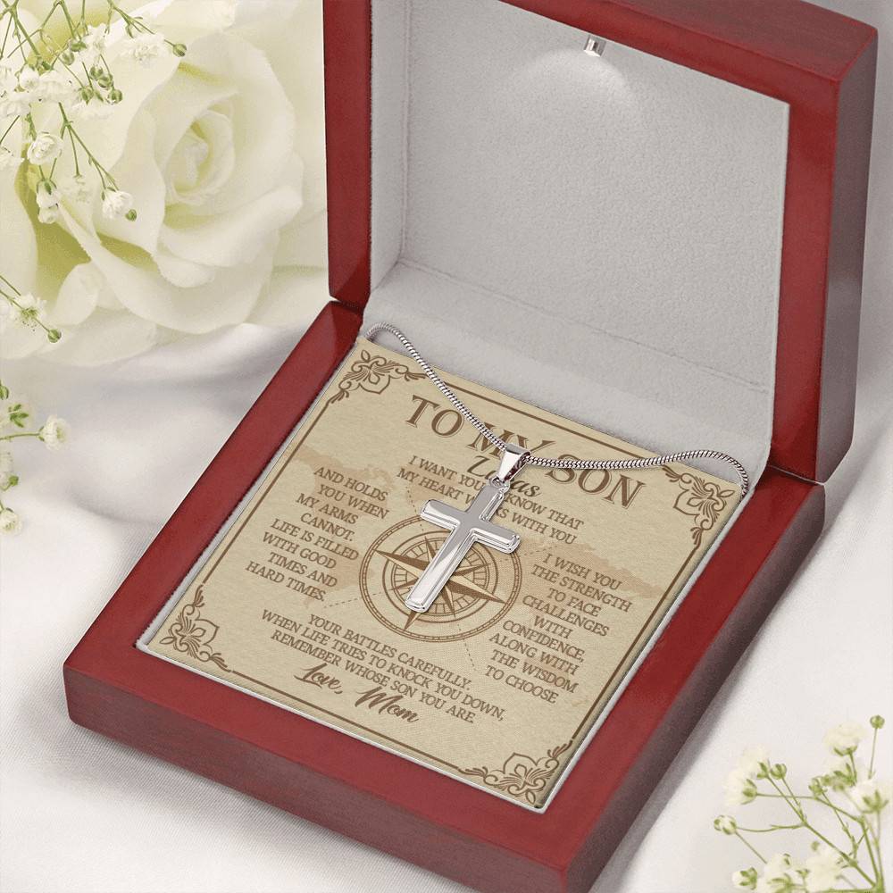 Personalized to My Son from Mom I Want You to Know That My Heart Walks with You Cross Pendant Necklace